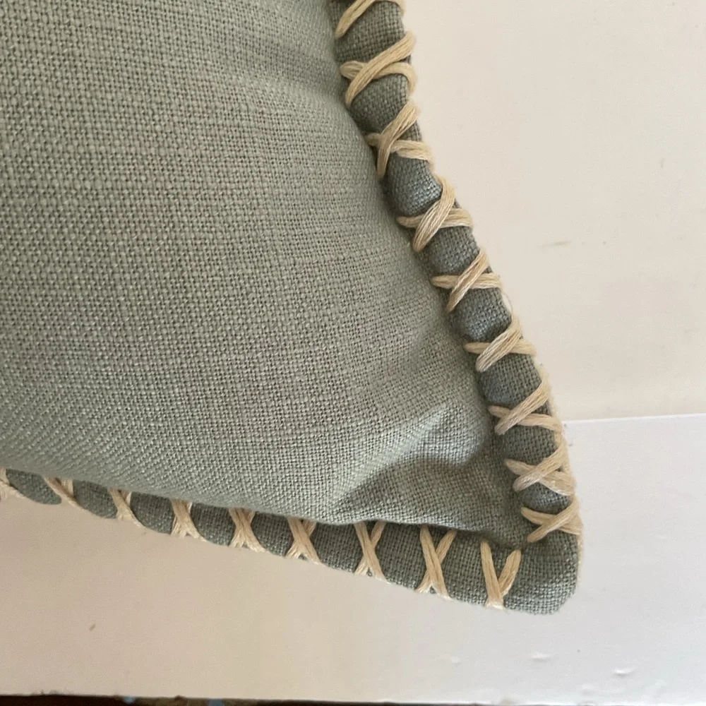 Pier 1 Sage Green Capital Button Accent Pillow.